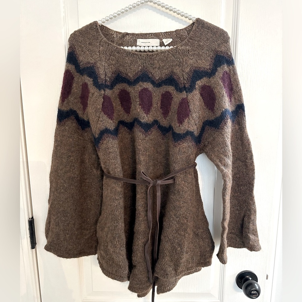 Anthropologie Sleeping on Snow Tunic Sweater Size XS w/ thin leather belt